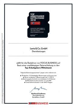 Zum zweiten Mal in Folge wurde die Detektei Lentz & Co. GmbH von Focus Business als ‚TOP Arbeitgeber Mittelstand? ausgezeichnet.