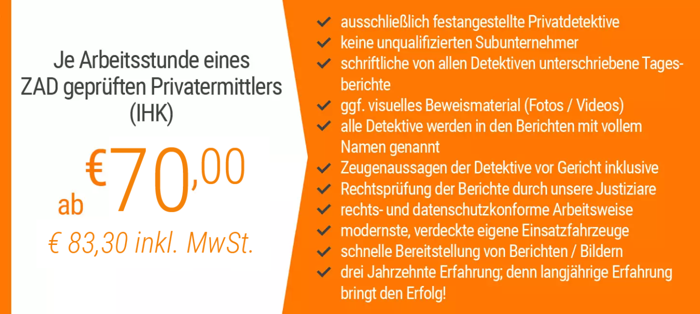 Preise unserer Detektei für Privatermittlungen