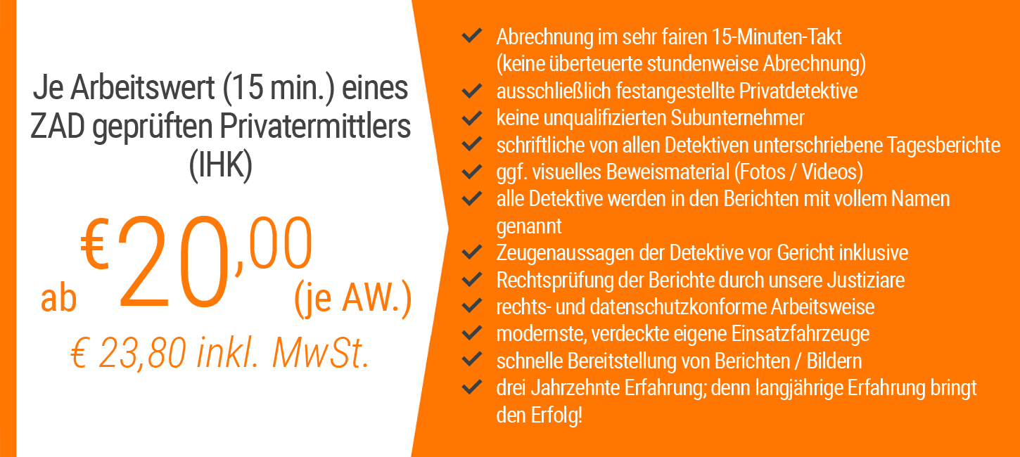 Preise unserer Detektei für Privatermittlungen